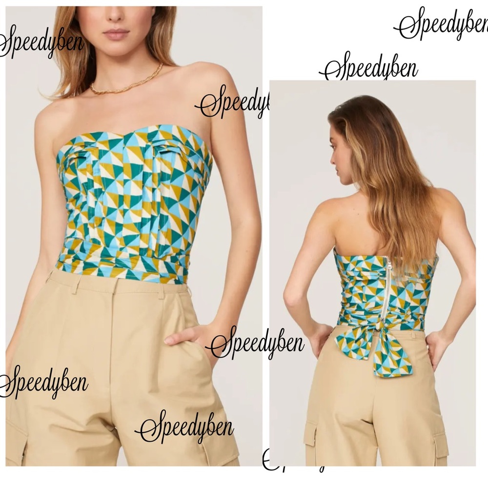 Marissa Webb Collective Geometric Tie Waist Strapless CorsetTop Size 6